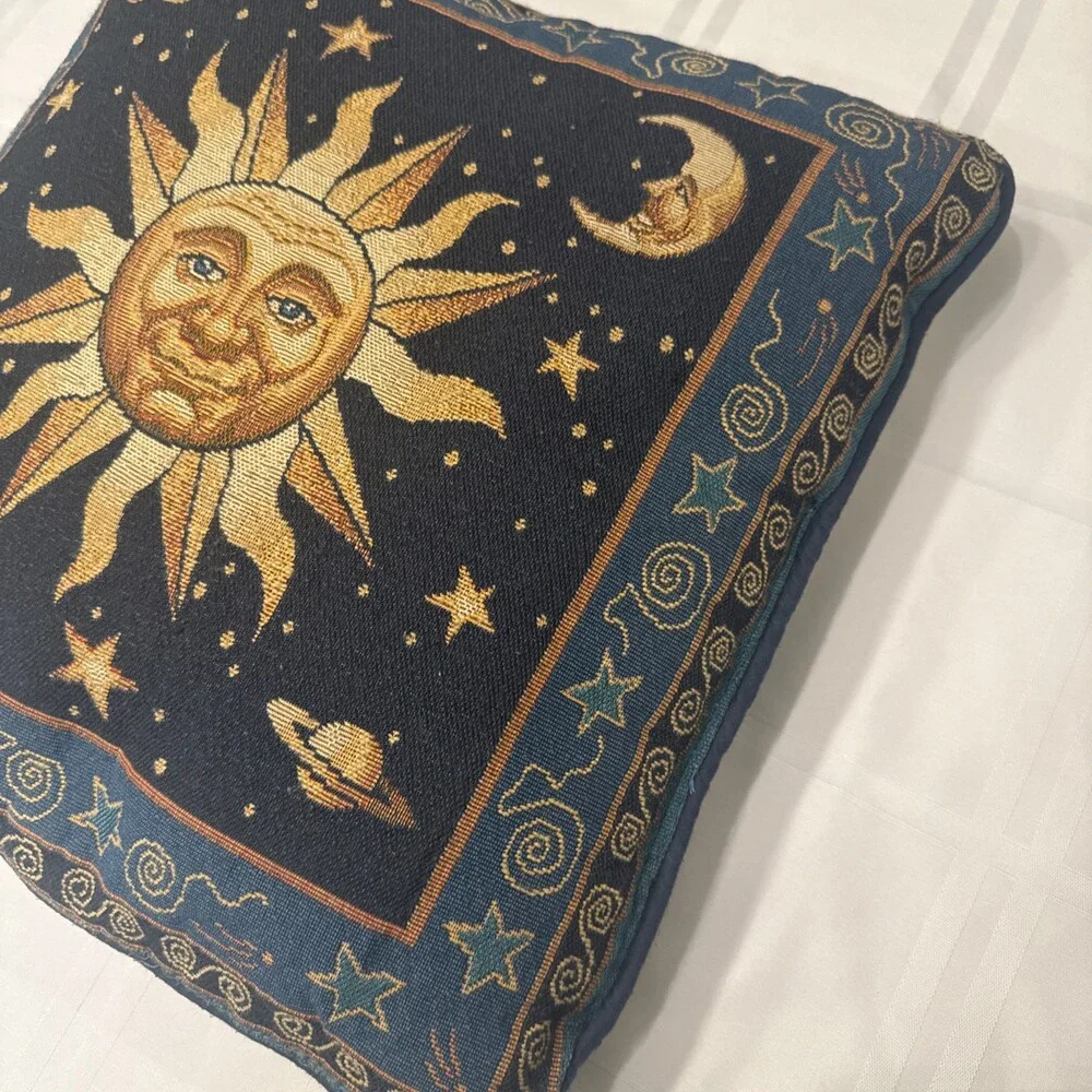 Pair Vyg 90s Celestial Whimsigoth Sun Moon Blue Yellow Tapestry Throw Pillows